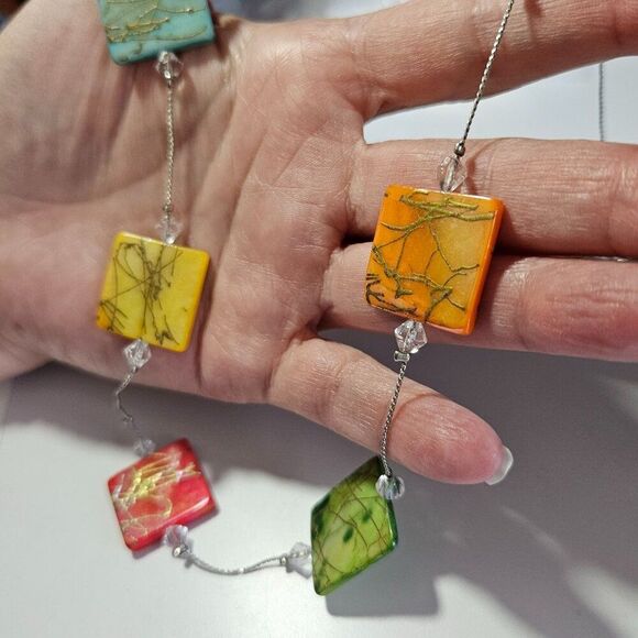 You & I silver tone colorful shell necklace - Picture 2 of 15